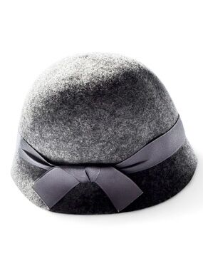 J Crew Wool Hat M L Bucket Gray Bow Ribbon Tie